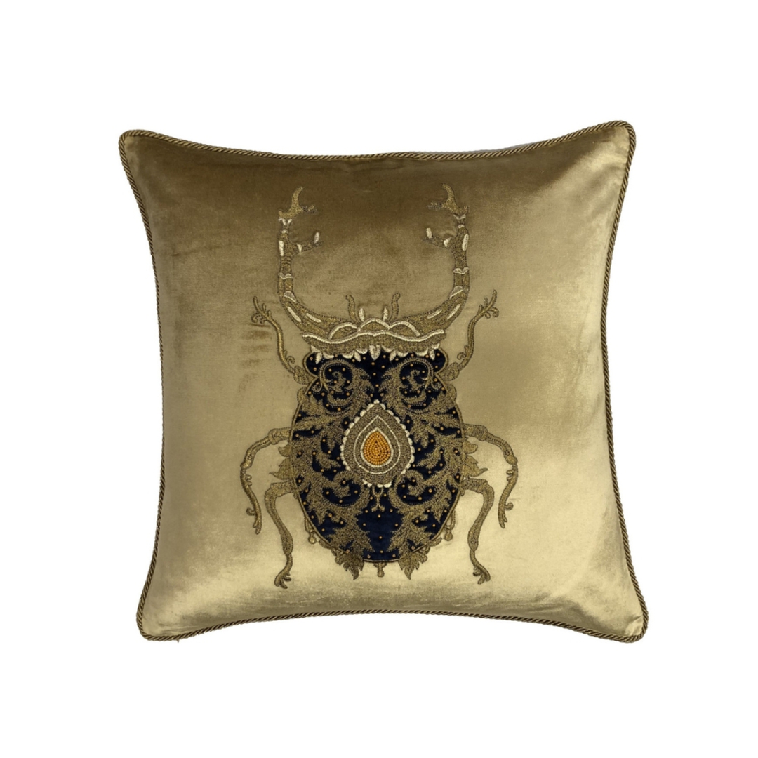 Sanctuary Cushion Cover - Hand Embroidered Gold Beetle image 0